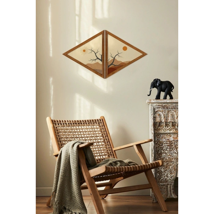 Dekoratif Üçgen Çerçeveli Ahşap Tablo Set 35 x 40