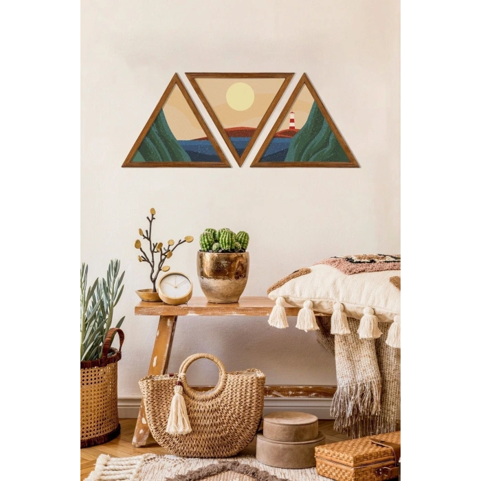 Dekoratif Üçgen Çerçeveli Ahşap Tablo Set 35 x 40