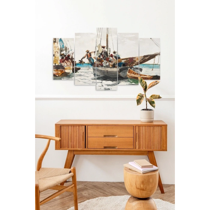 Deniz Manzarası 5 Parçalı Mdf Tablo 60 x 100