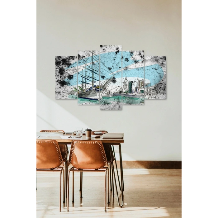Deniz Manzarası Keşmekeş 5 Parçalı Mdf Tablo 60 x 100