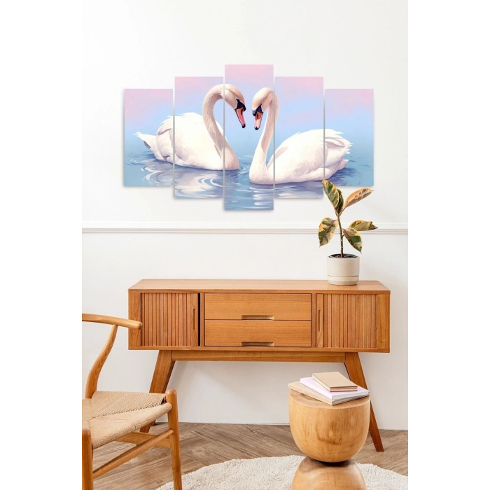 Deniz Manzarası Kuğu 5 Parçalı Mdf Tablo 60 x 100