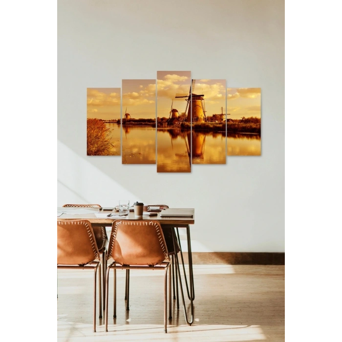 Deniz ve Rüzgar Gülü 5 Parçalı Mdf Tablo 60 x 100