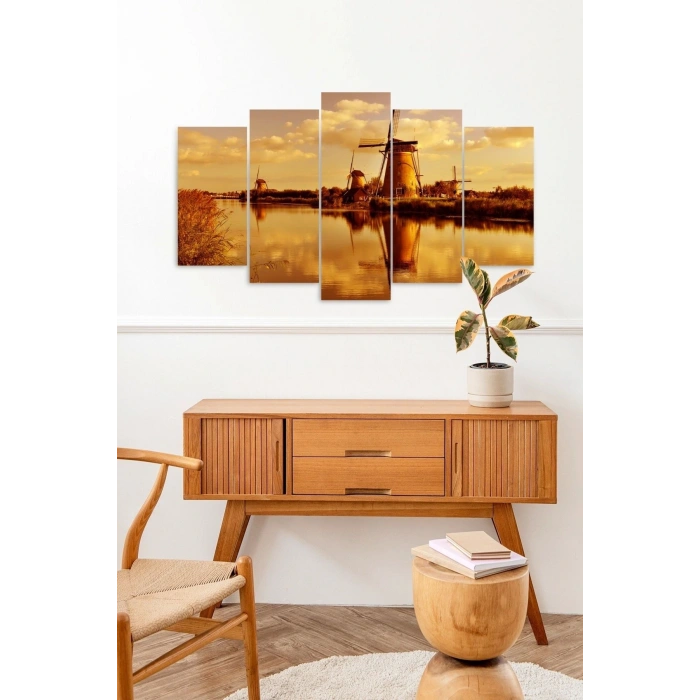 Deniz ve Rüzgar Gülü 5 Parçalı Mdf Tablo 60 x 100