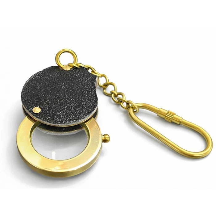 Deri Detaylı Pirinç Büyüteç Anahtarlık