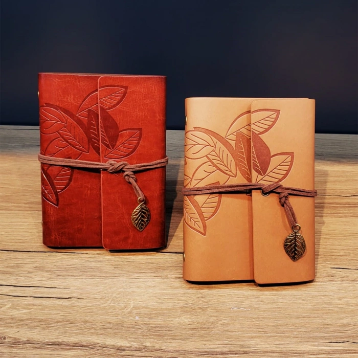 Leather Leaf Patterned Notebook Small Size