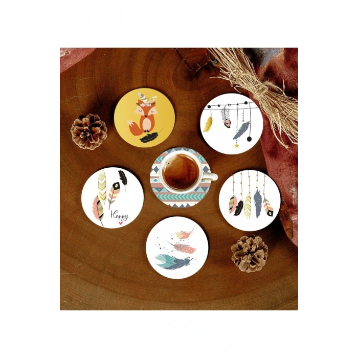 Desenli Mdf Bardak Altlığı 6 Adet