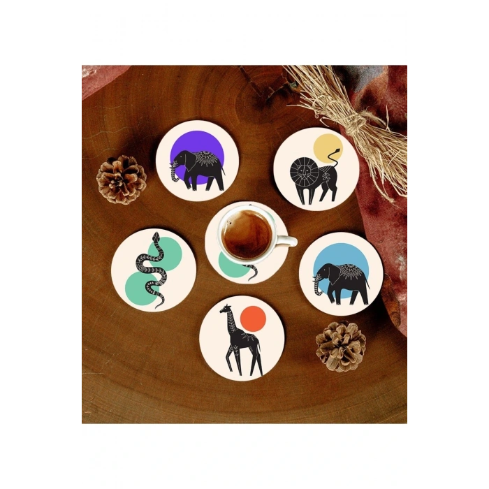 Desenli Mdf Bardak Altlığı 6 Adet