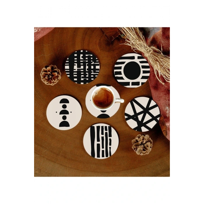 Desenli Mdf Bardak Altlığı 6 Adet