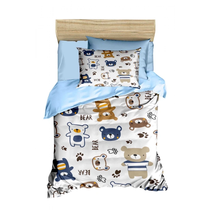 Digital Printed 3D Cotton Newborn Baby Bedding Set Bear Toy Blue