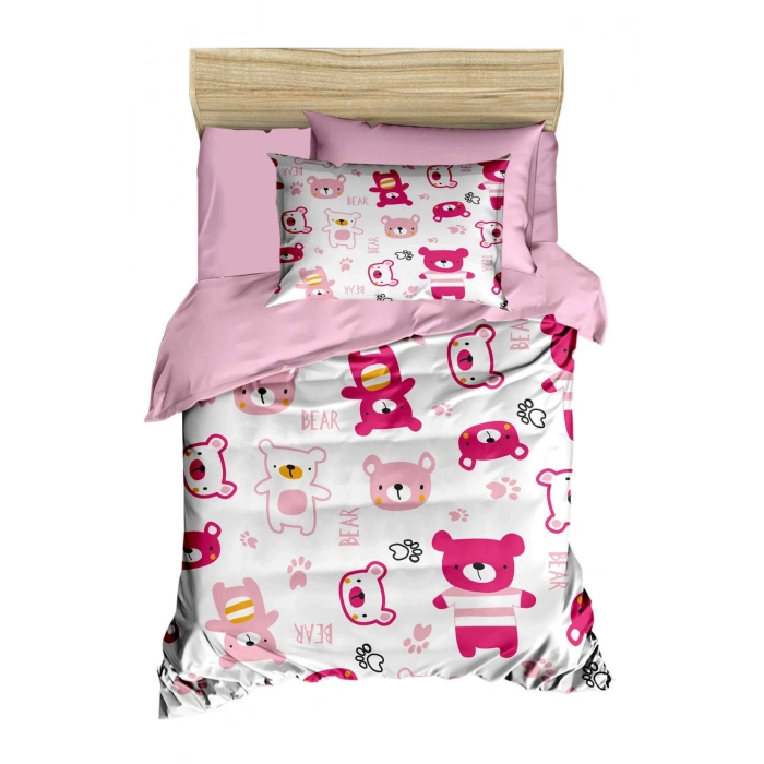 Digital Printed 3D Cotton Newborn Baby Bedding Set Bear Toy Pink