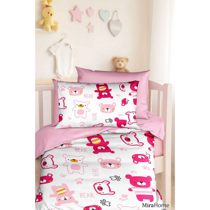 Digital Printed 3D Cotton Newborn Baby Bedding Set Bear Toy Pink