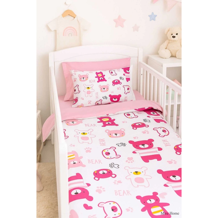 Digital Printed 3D Cotton Newborn Baby Bedding Set Bear Toy Pink