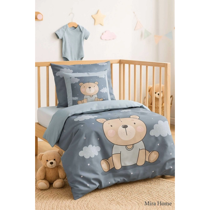 Цифровой принт 3D хлопковое постельное белье для новорожденных синего медвежонка