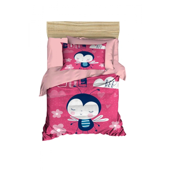 Dijital Baskılı 3d Pamuklu Yenidoğan Bebek Nevresim Takımı Cute Bee Pink