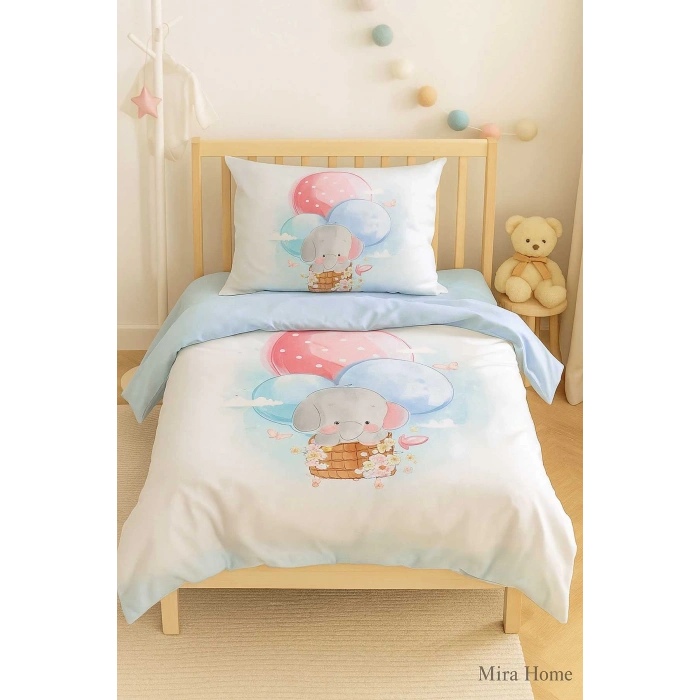 Digital Printed 3D Cotton Newborn Baby Bedding Set Elephant Baloon Blue