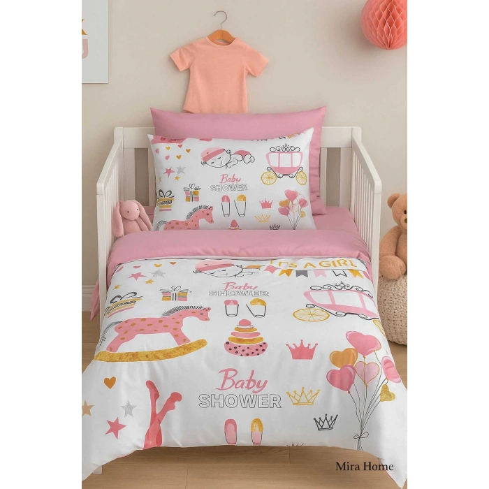 Dijital Baskılı 3d Pamuklu Yenidoğan Bebek Nevresim Takımı Happy Baby Shower