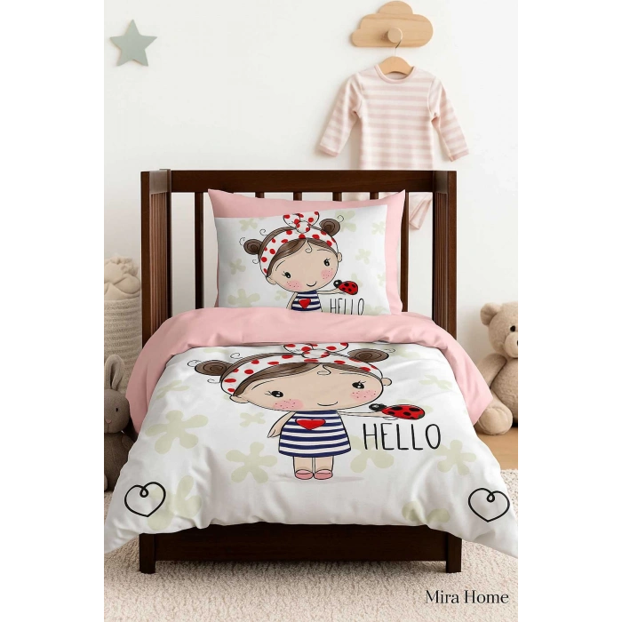 Цифрово напечатанный 3D памуковый комплект постельного белья для новорожденных Hello Girl