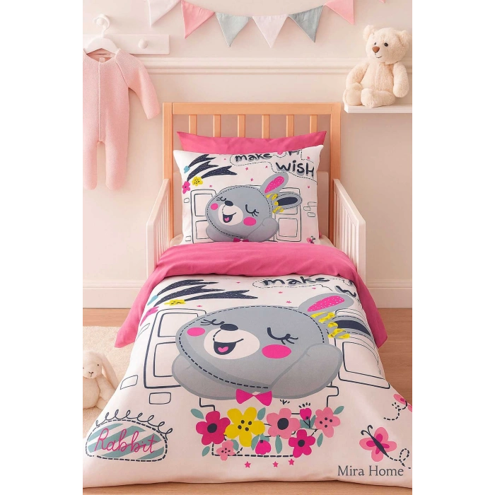 Dijital Baskılı 3d Pamuklu Yenidoğan Bebek Nevresim Takımı Wish Rabbit