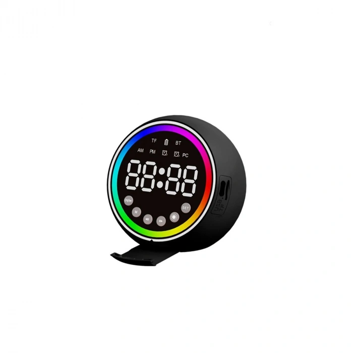 Dijital Çalar Saat - Bluetooth Özellikli Mini Hoparlör - USB Şarjlı - Işıklı
