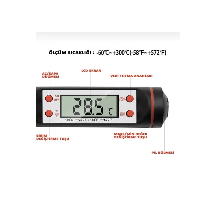 Dijital Gida Termometresi - Yogurt Süt Su Mama Et ve Yiyecek Sicaklik Yemek Isi Ölçer Paslanmaz
