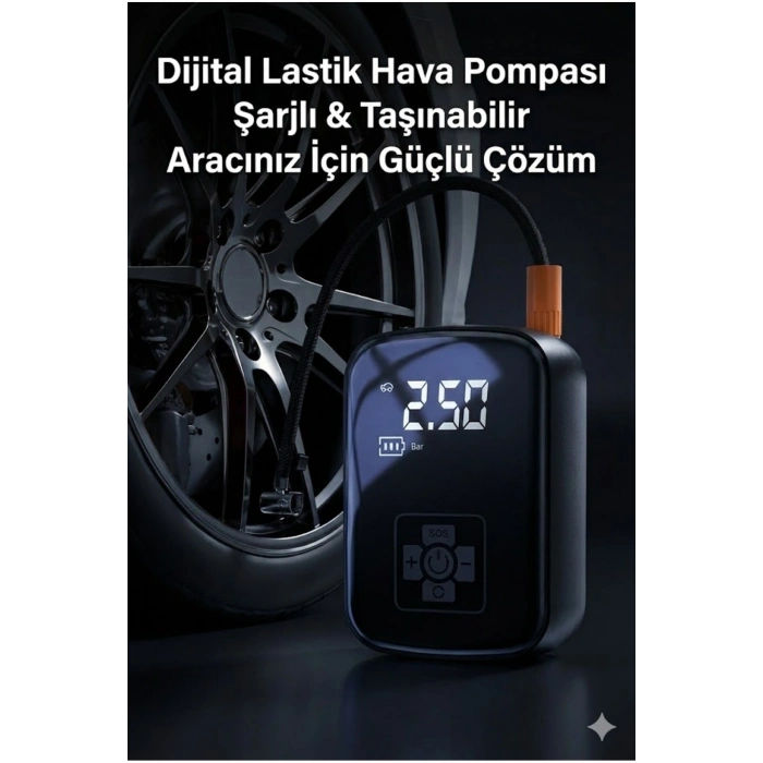 Dijital Şarjlı Araç Lastik Hava Pompası Kompresör Taşınabilir LED Ekranlı