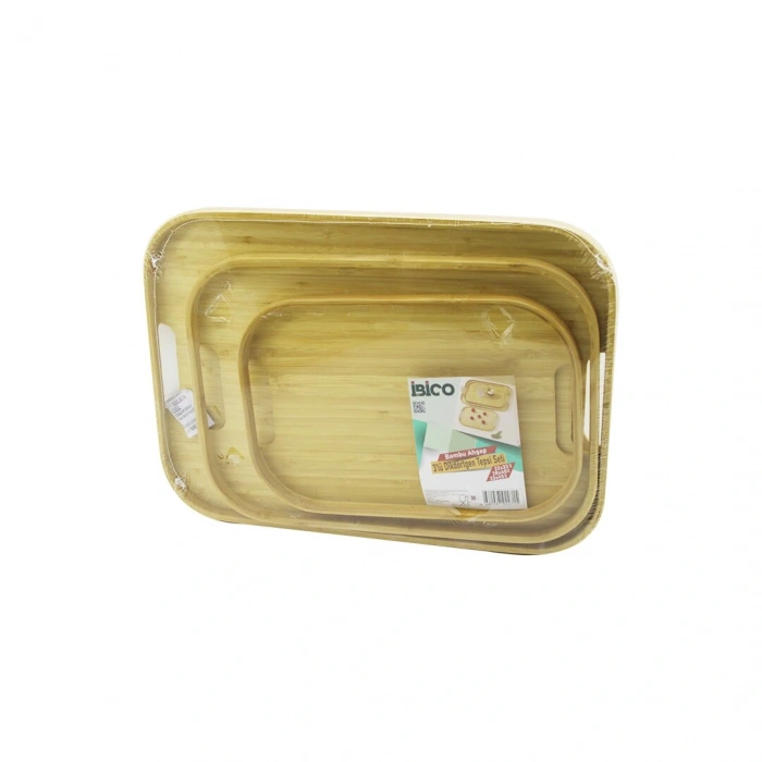 DİKDÖRTGEN - 3 BOY BAMBU AHŞAP TEPSİ SETİ 22X33--28X40--33X45CM (5365)