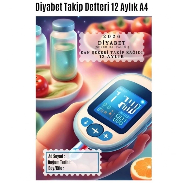 Diyabet Kan Şekeri Takip Çizelgesi Defteri A Kalite Özel Tasarım 12 Aylık 2026