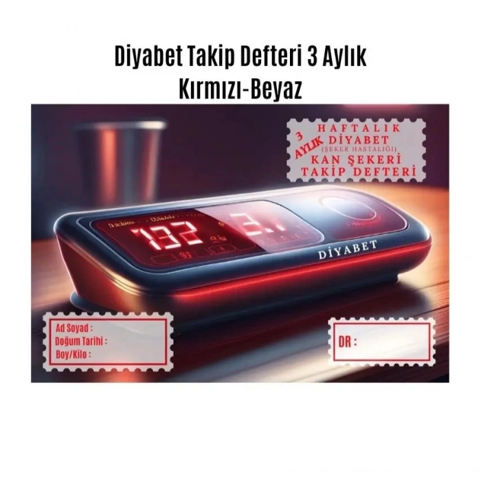 Diyabet Ölçüm Takip Çizelgesi Defteri A Kalite Özel Tasarım 3 Aylık A5 Kırmızı