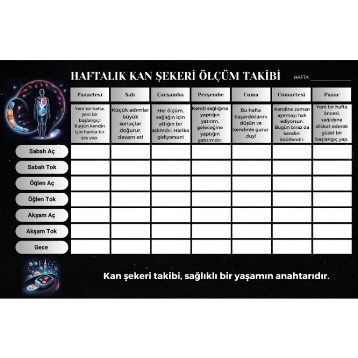 Diyabet Ölçüm Takip Çizelgesi Defteri A Kalite Özel Tasarım 3 Aylık A5 Siyah-beyaz