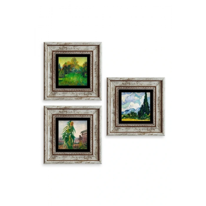 Doğa 3 lü Set Çerçeveli Taş Tablo 20 cm