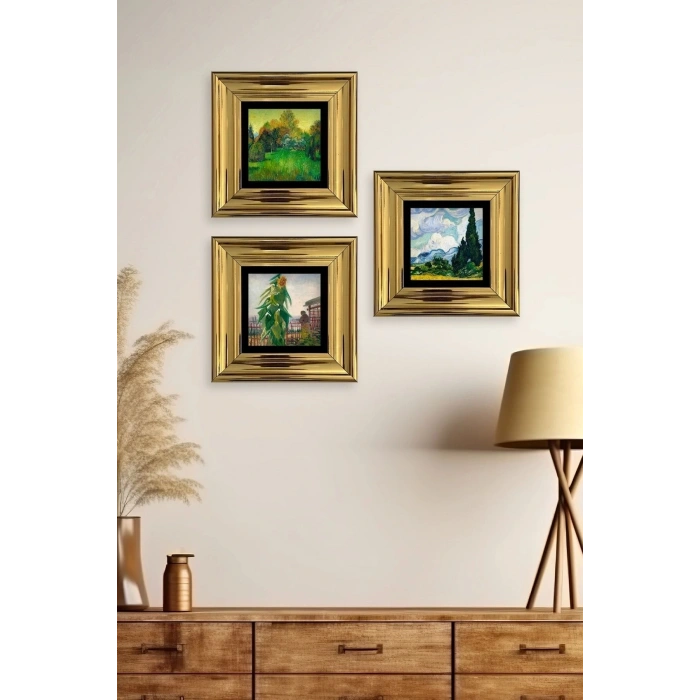 Doğa 3 lü Set Çerçeveli Taş Tablo 20 cm