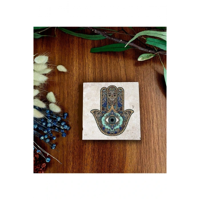 Doğaltaş Baskılı Bardak Altlığı Tekli - Fatımanın Eli