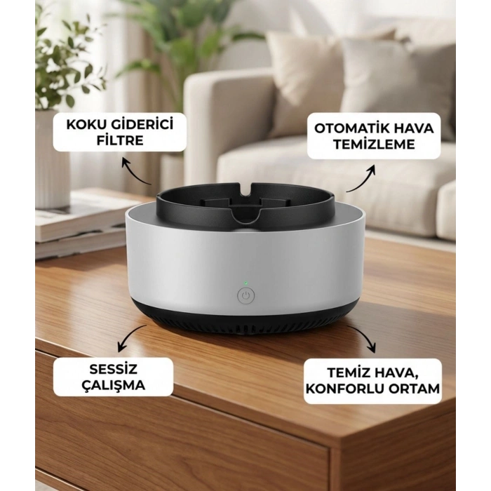 Dumanı İçine Çeken Akıllı Kül Tablası – Kokusuz, Filtreli ve Otomatik Duman Emici Küllük (5365)