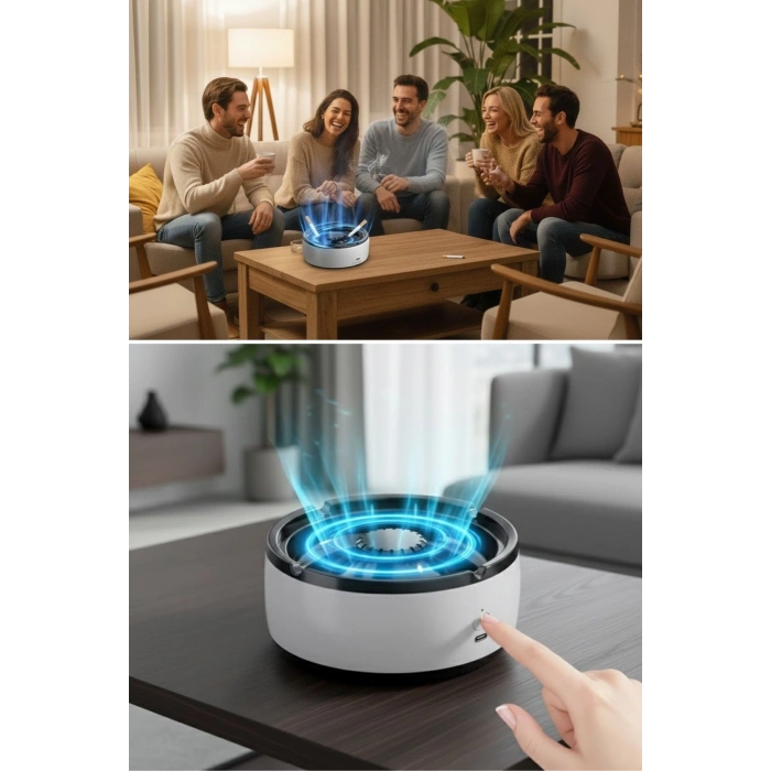 Dumanı İçine Çeken Akıllı Kül Tablası – Kokusuz, Filtreli ve Otomatik Duman Emici Küllük