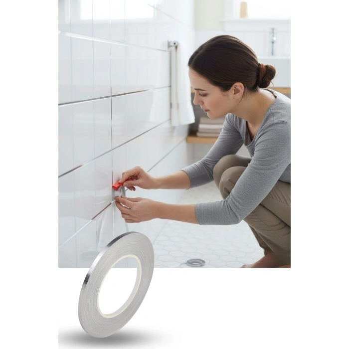 Durukar® 0.5 cm Kalınlık Gümüş Renk Fayans Arası Dekoratif Şerit Bandı – 50 Metre Uzunluk, Banyo ve Derz Arası Suya Dayanıklı Estetik Dekorasyon Bandı