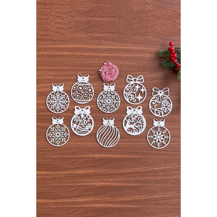 Durukar® 10 Parça Kırmızı Beyaz İpli Fiyonk Model Ahşap Yılbaşı Ağaç Süsü