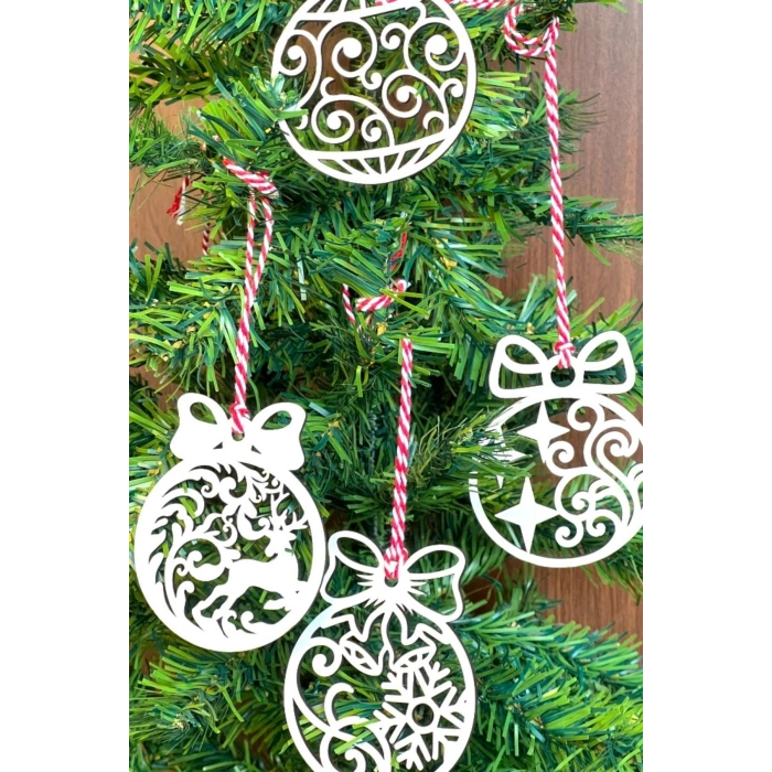 Durukar® 10 Parça Kırmızı Beyaz İpli Fiyonk Model Ahşap Yılbaşı Ağaç Süsü