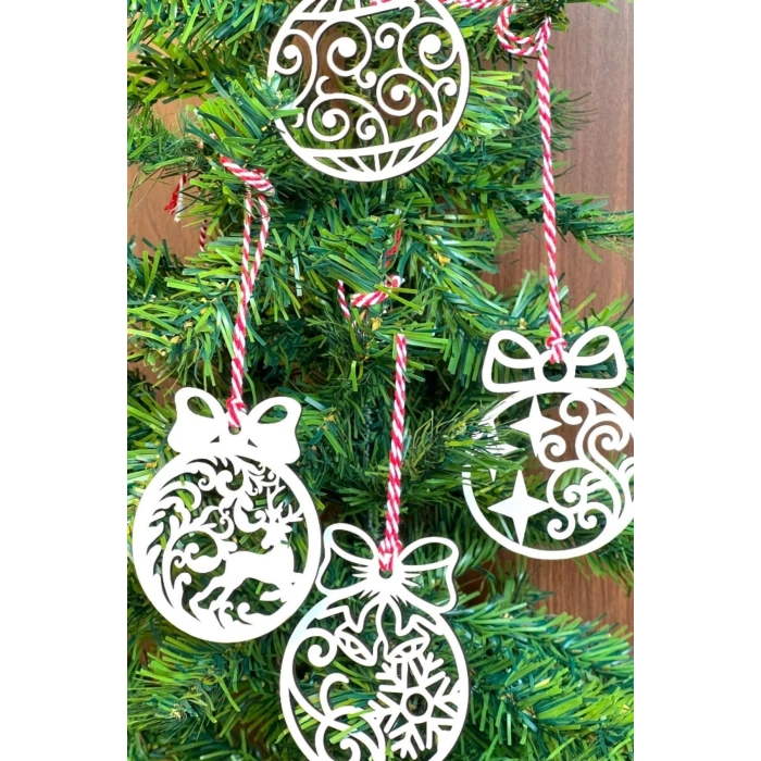 Durukar® 10 Parça Kırmızı Beyaz İpli Fiyonk Model Ahşap Yılbaşı Ağaç Süsü