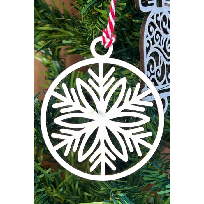 Durukar® 10 Parça Kırmızı Beyaz İpli Karışık Model Ahşap Yılbaşı Ağaç Süsü