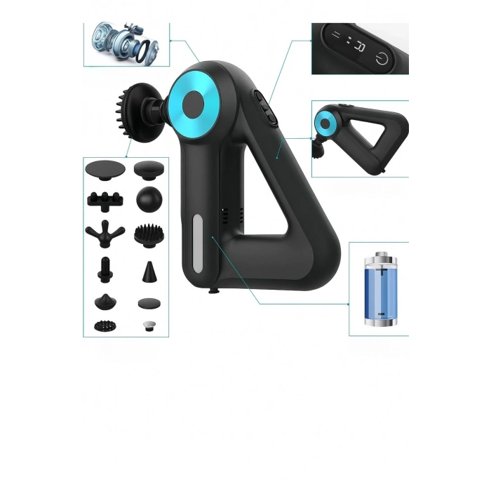 Durukar® 12 Farklı Başlıklı Profesyonel Masaj Tabancası - Kas Gevşetici ve Yorgunluk Giderici Masaj Aleti