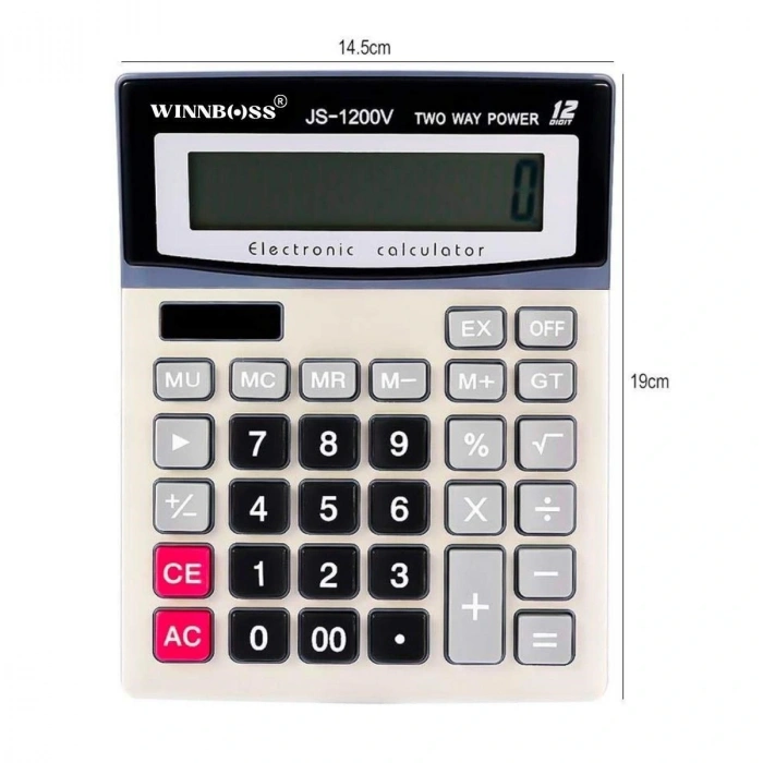 Durukar® 12 Digit Wide LCD Display, Battery-Powered Large Button Calculator