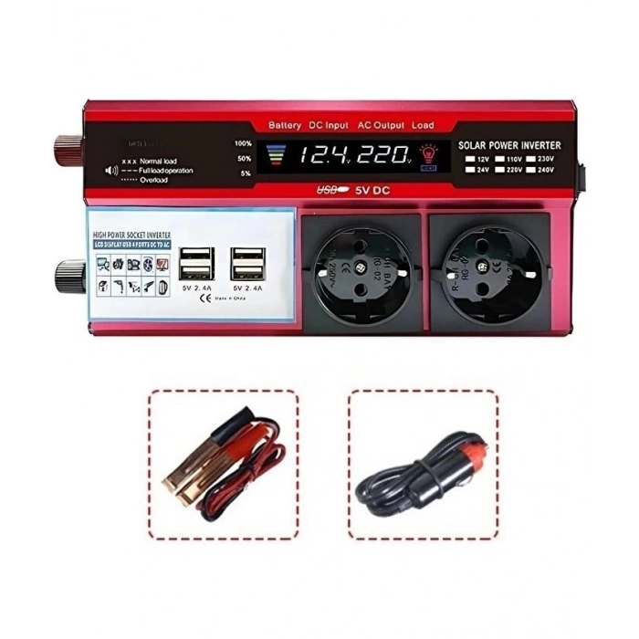 Durukar® 12v 2000w Modifiye Sinüs İnverter Araç Ve Güneş Enerjisi Uyumlu, Çift Usb, Çift Priz Ve Çakmaklık Epilons