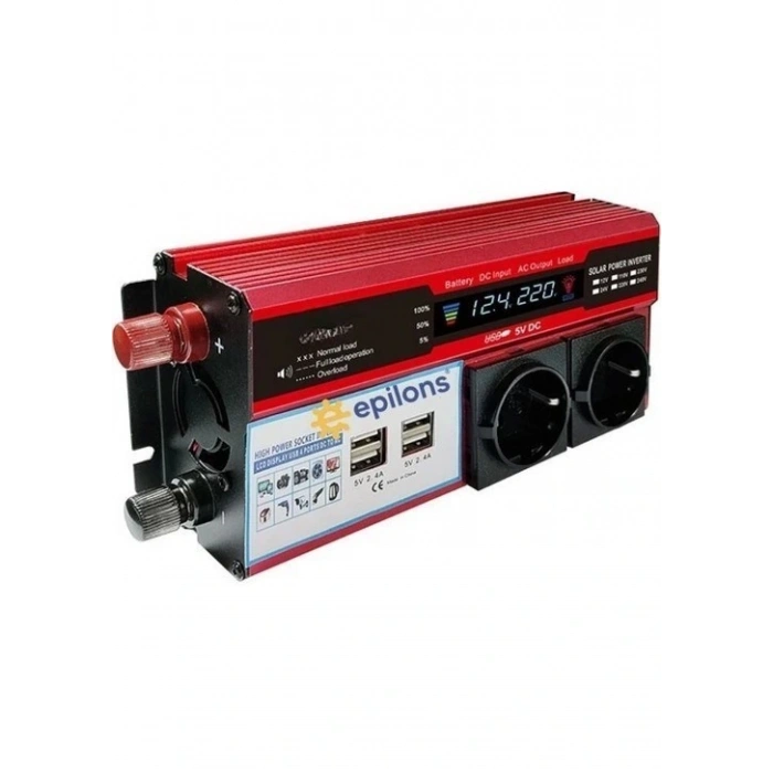 Durukar® 12v 2000w Modifiye Sinüs İnverter Araç Ve Güneş Enerjisi Uyumlu, Çift Usb, Çift Priz Ve Çakmaklık Epilons