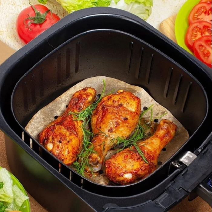 Durukar® 150 Adet Air Fryer Pişirme Kağıdı Tek Kullanımlık Hava Fritöz Yağ Geçirmez Yapışmaz Gıda Pişirme Kağıdı Delikli Kare Model