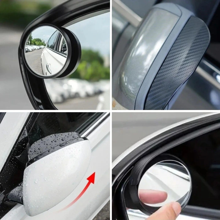 Durukar® 2 Adet Kendinden Aynalı Karbon Fiber Görünümlü Araba Yan Ayna Yağmur Koruyucuları Yağmur & Kar Kalkanı Visörler