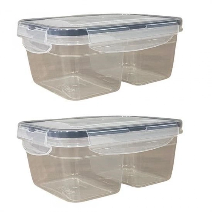 Durukar® 2 Compartment 0.45+0.45 Liter Locking Lid Food Storage Container LC-524