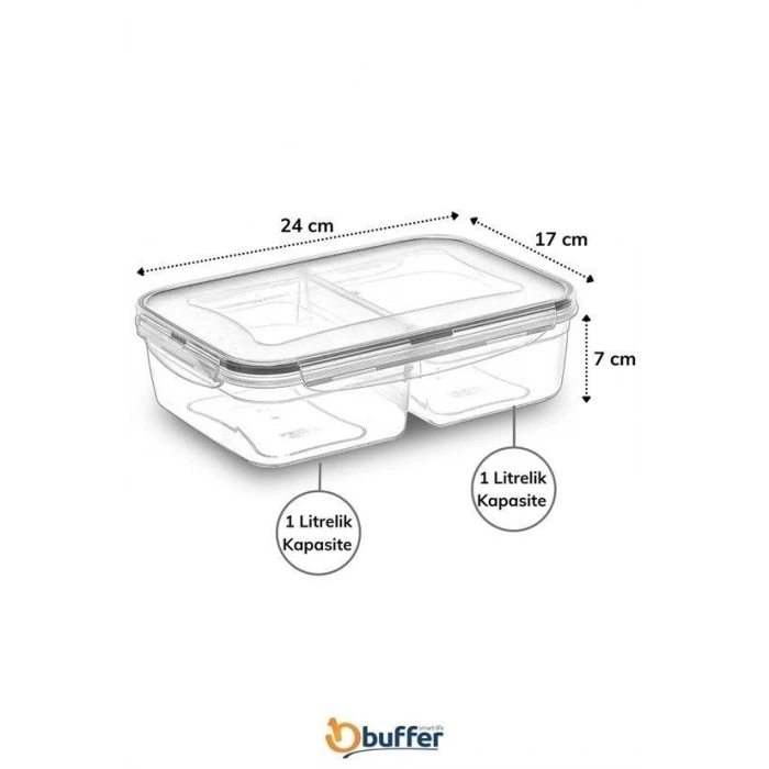 Durukar® 2 Compartment 1+1 Liter Lockable Lid Food Storage Container LC-525