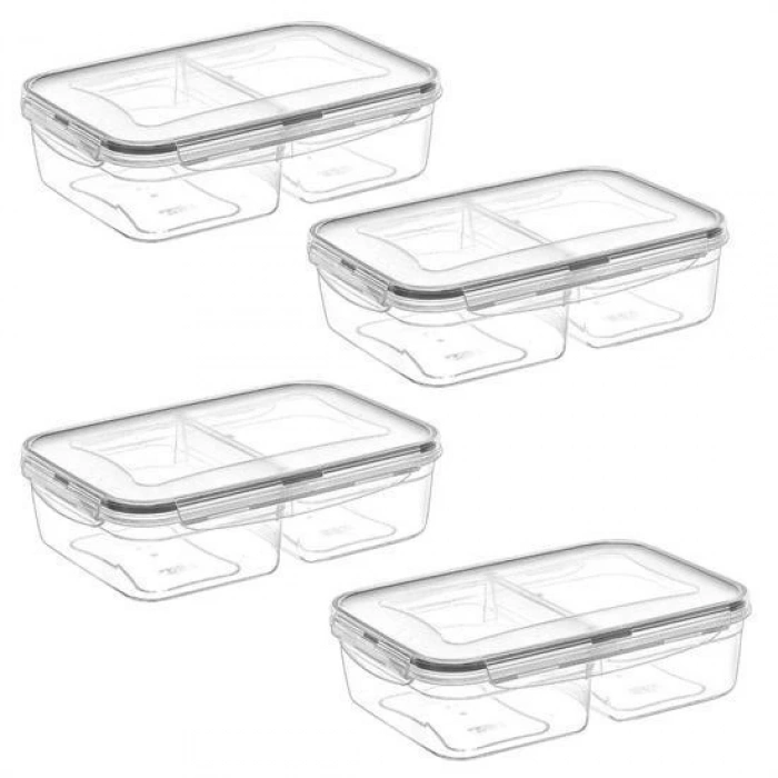 Durukar® 2 Compartment 1+1 Liter Lockable Lid Food Storage Container LC-525