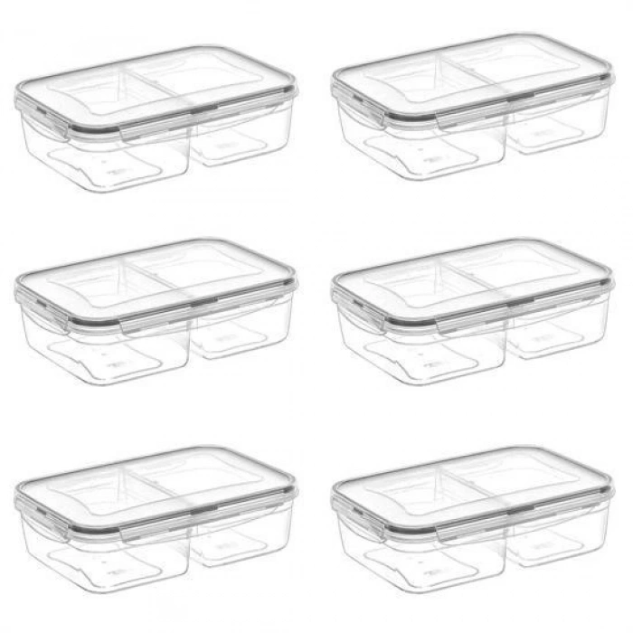 Durukar® 2 Compartment 1+1 Liter Lockable Lid Food Storage Container LC-525