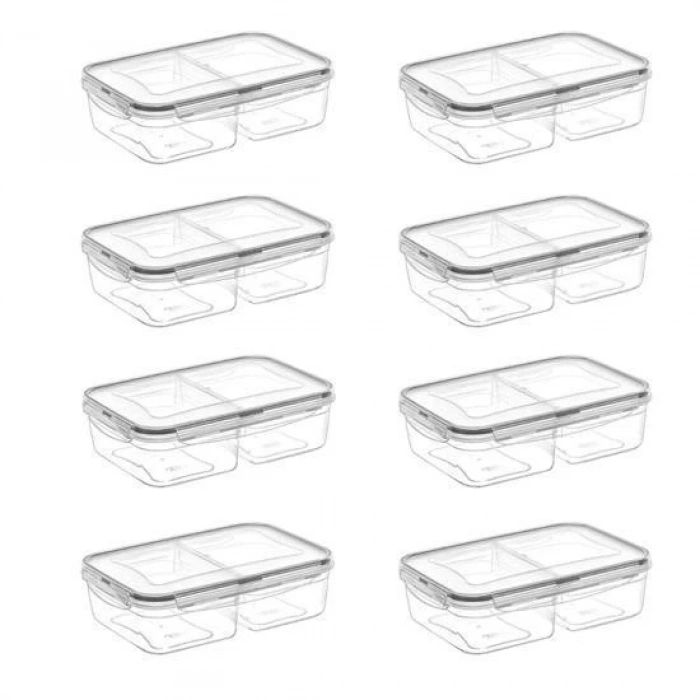 Durukar® 2 Compartment 1+1 Liter Lockable Lid Food Storage Container LC-525